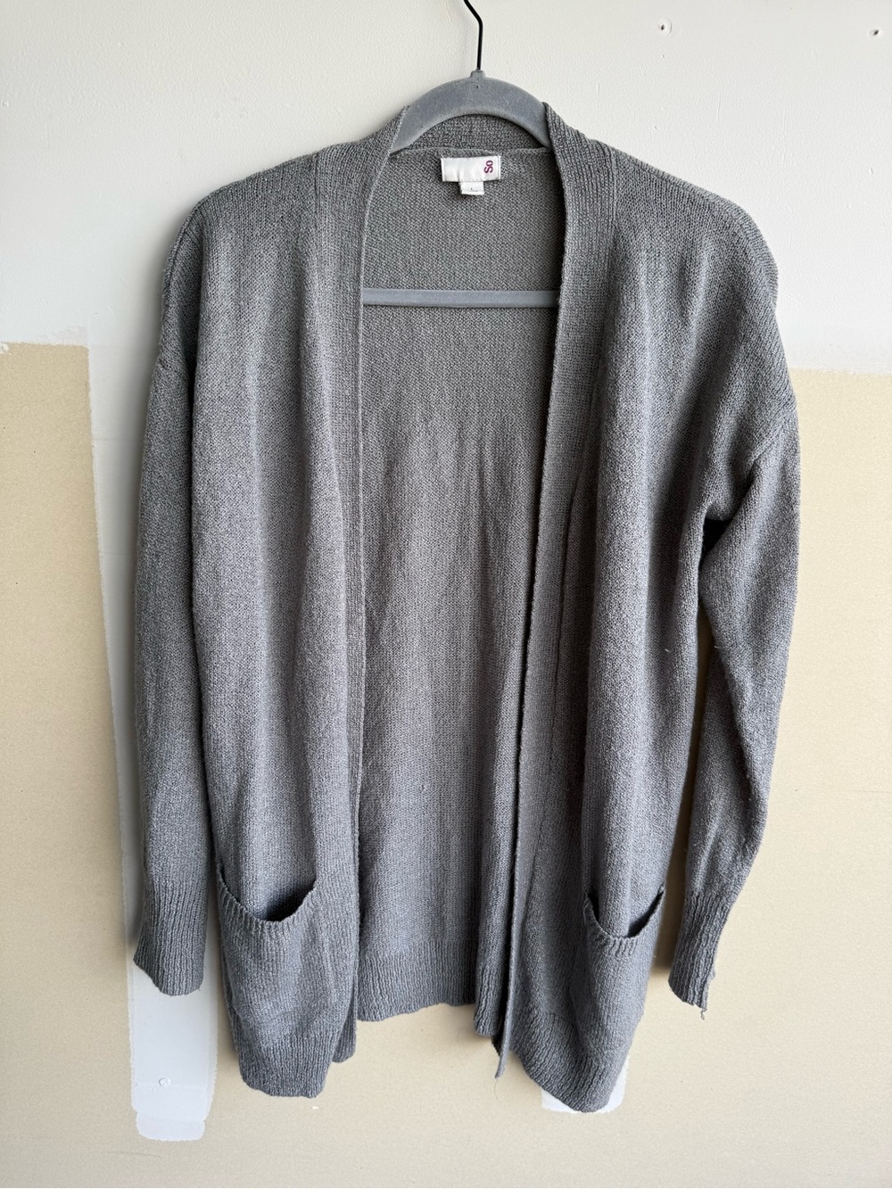 SO Gray Open-Front Knit Cardigan